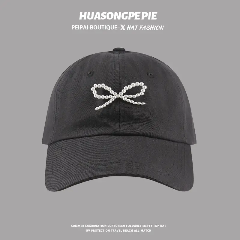 Women's White Pearl Bow Baseball Cap - Image 8