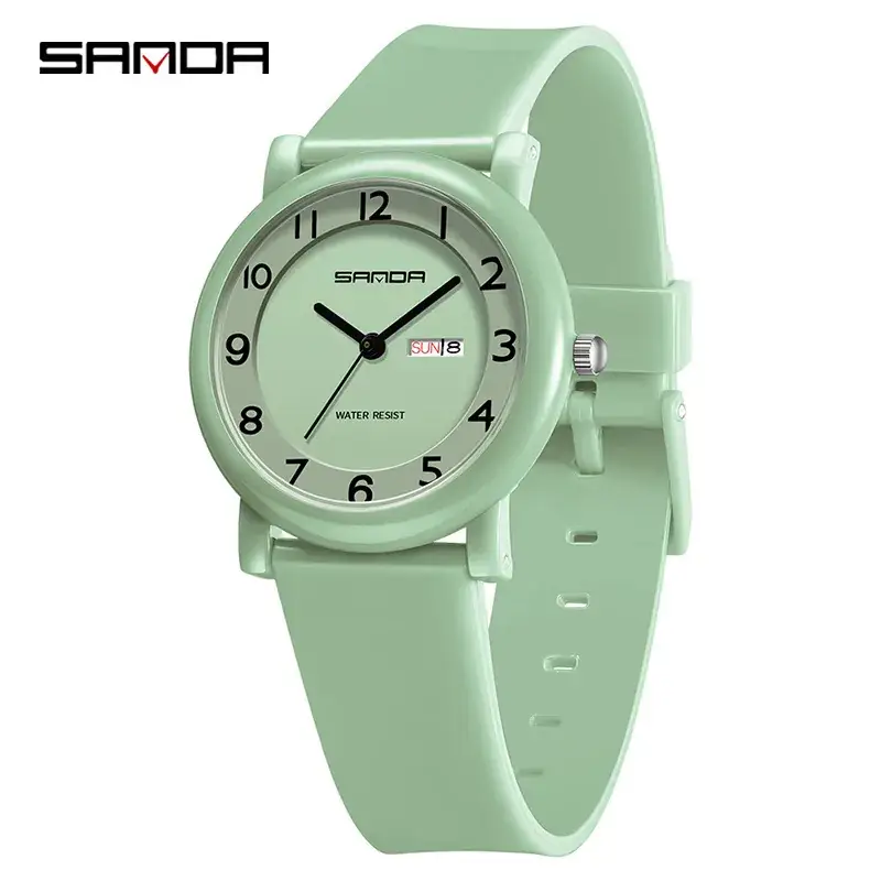 Sanda White Silicone Student Watch with Double Calendar - Image 10