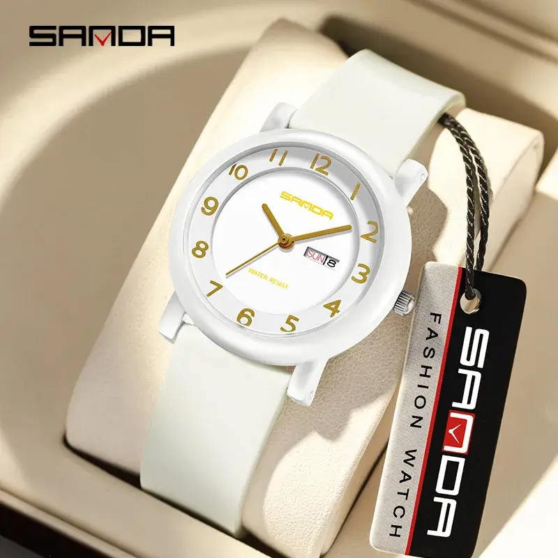 Sanda White Silicone Student Watch with Double Calendar - Image 12