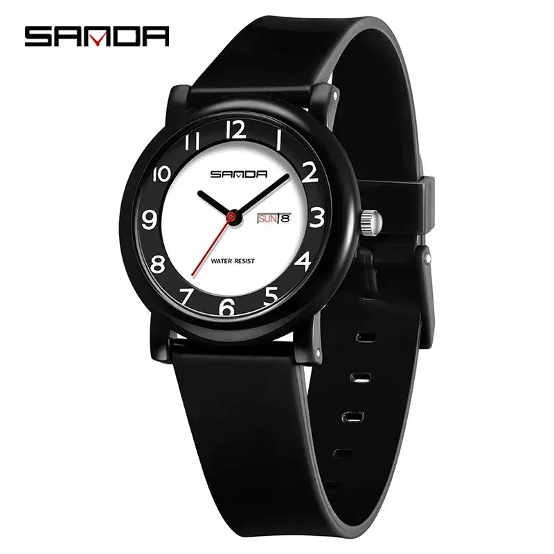 Sanda White Silicone Student Watch with Double Calendar - Image 2