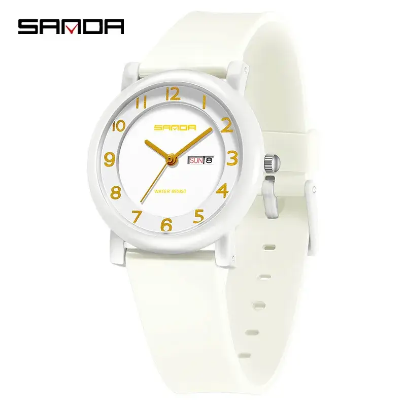 Sanda White Silicone Student Watch with Double Calendar - Image 4