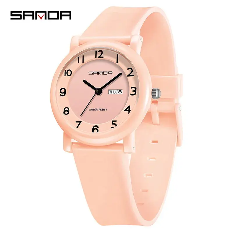 Sanda White Silicone Student Watch with Double Calendar - Image 5