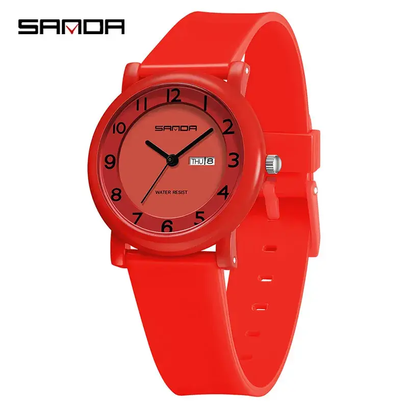 Sanda White Silicone Student Watch with Double Calendar - Image 9