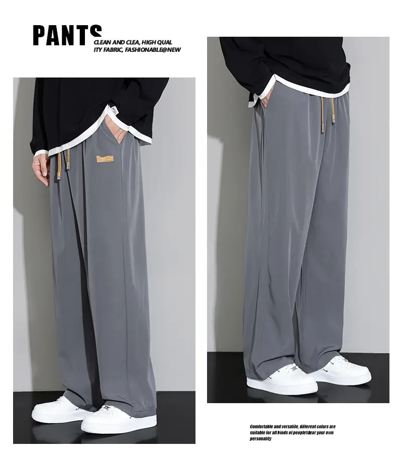 Spring Autumn Men Trousers Drapey Wide Leg Loose Sports Boys Sweatpants — feature 17