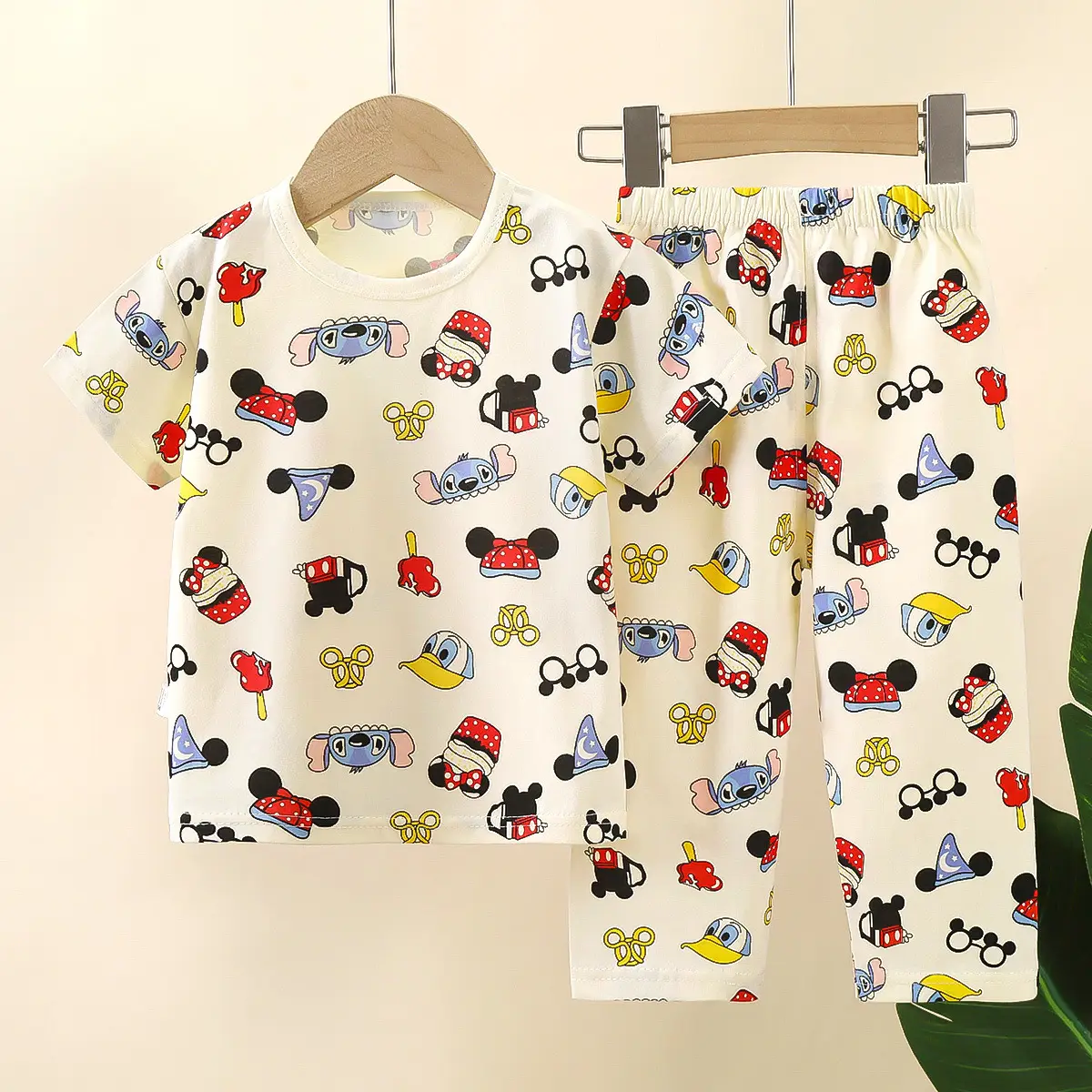 Children Cotton Bear Print Shorts Top Set Summer