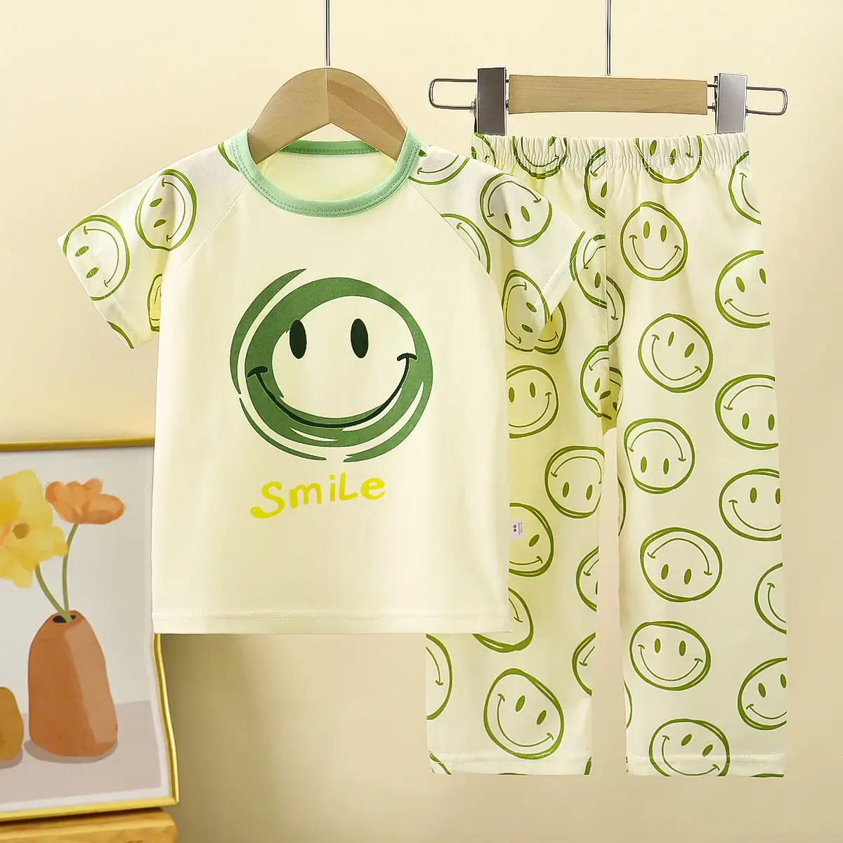 Children Cotton Bear Print Shorts Top Set Summer