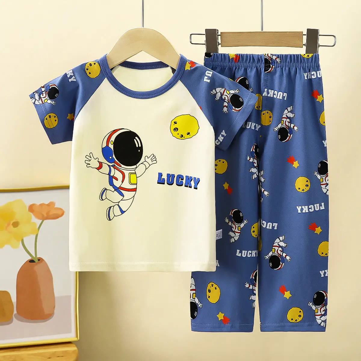 Children Cotton Bear Print Shorts Top Set Summer