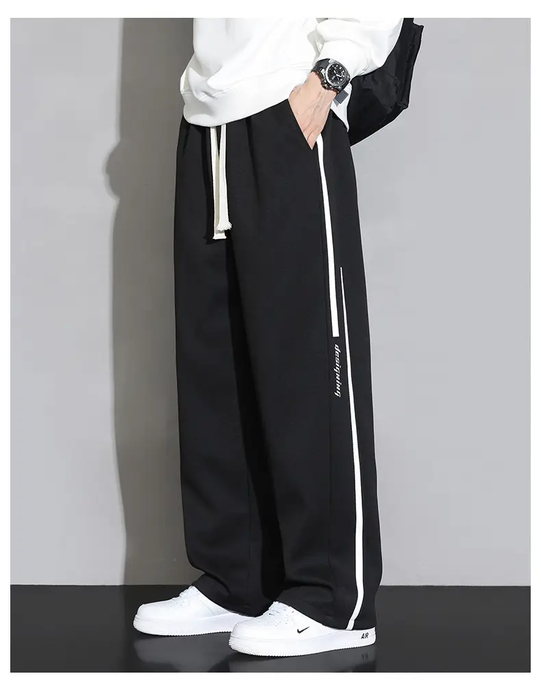 Men Straight Leg Sweatpants Grey Stripe Loose Fit — feature 15