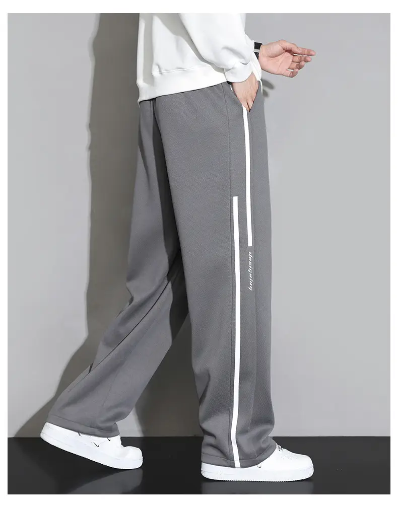 Men Straight Leg Sweatpants Grey Stripe Loose Fit — feature 18