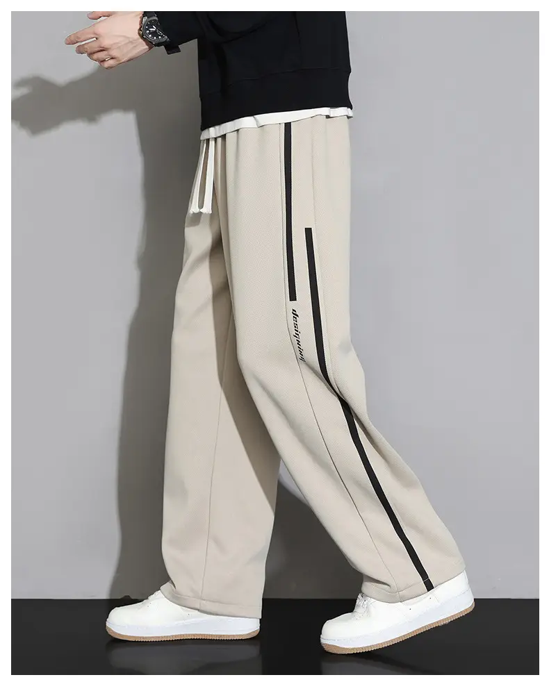 Men Straight Leg Sweatpants Grey Stripe Loose Fit — feature 20