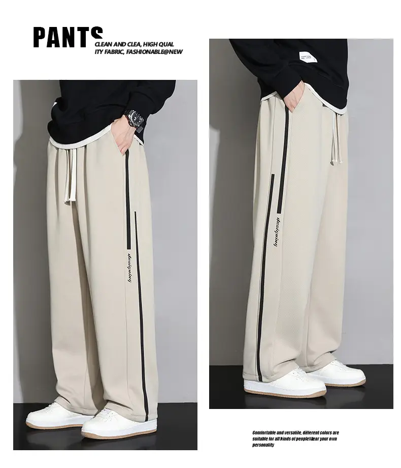 Men Straight Leg Sweatpants Grey Stripe Loose Fit — feature 21