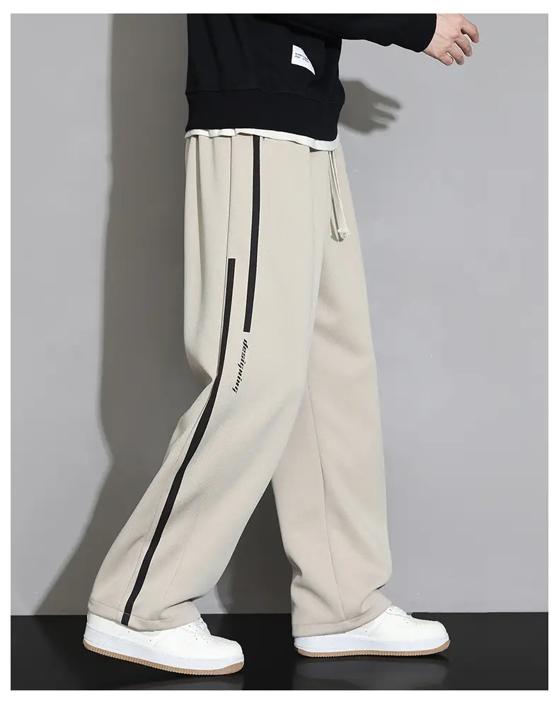 Men Straight Leg Sweatpants Grey Stripe Loose Fit — feature 22