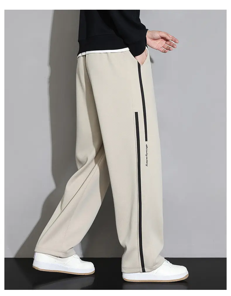 Men Straight Leg Sweatpants Grey Stripe Loose Fit — feature 23