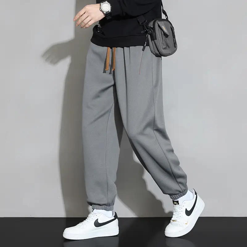 Men Straight Leg Sweatpants Grey Stripe Loose Fit - Image 11