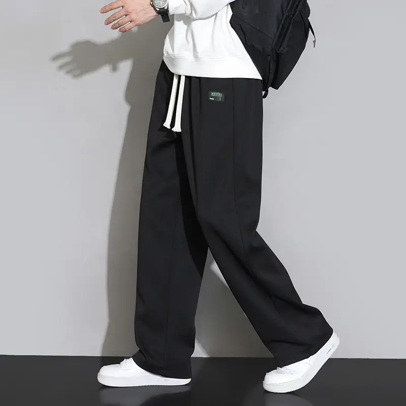 Men Straight Leg Sweatpants Grey Stripe Loose Fit - Image 4