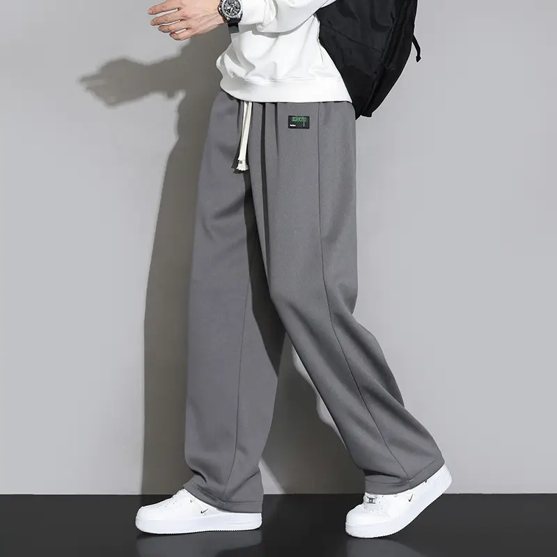 Men Straight Leg Sweatpants Grey Stripe Loose Fit - Image 5