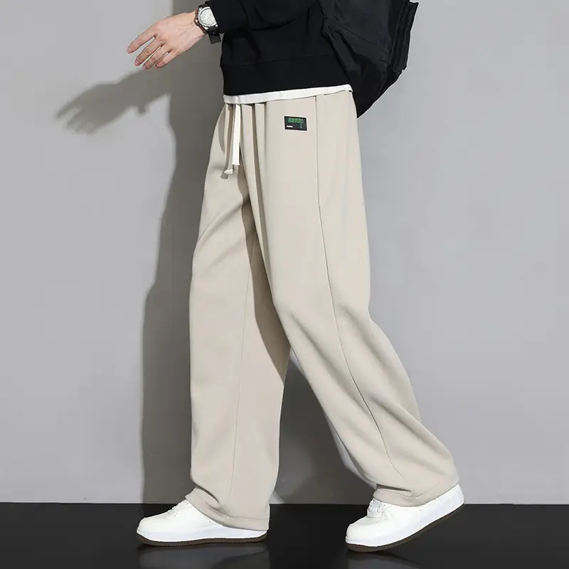 Men Straight Leg Sweatpants Grey Stripe Loose Fit - Image 6