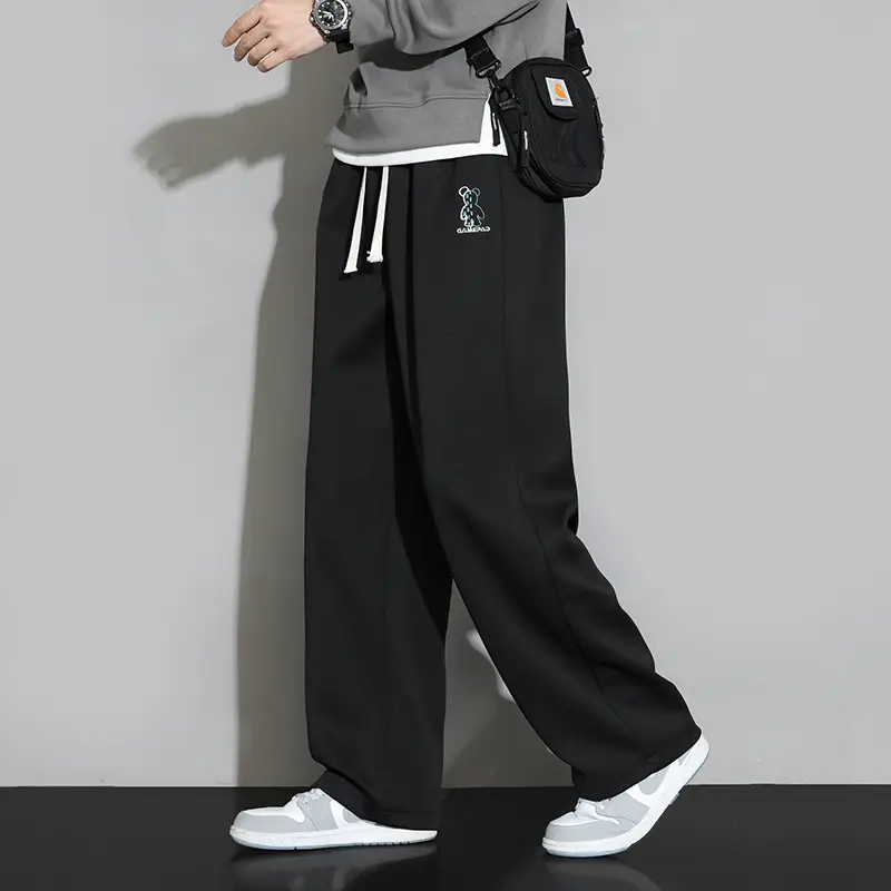 Men Straight Leg Sweatpants Grey Stripe Loose Fit - Image 7