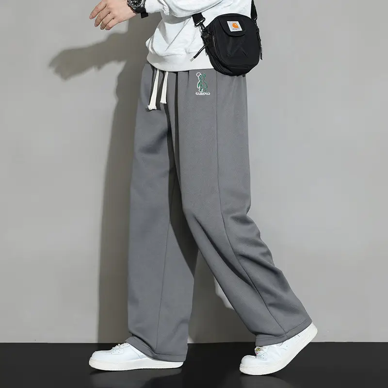 Men Straight Leg Sweatpants Grey Stripe Loose Fit - Image 8
