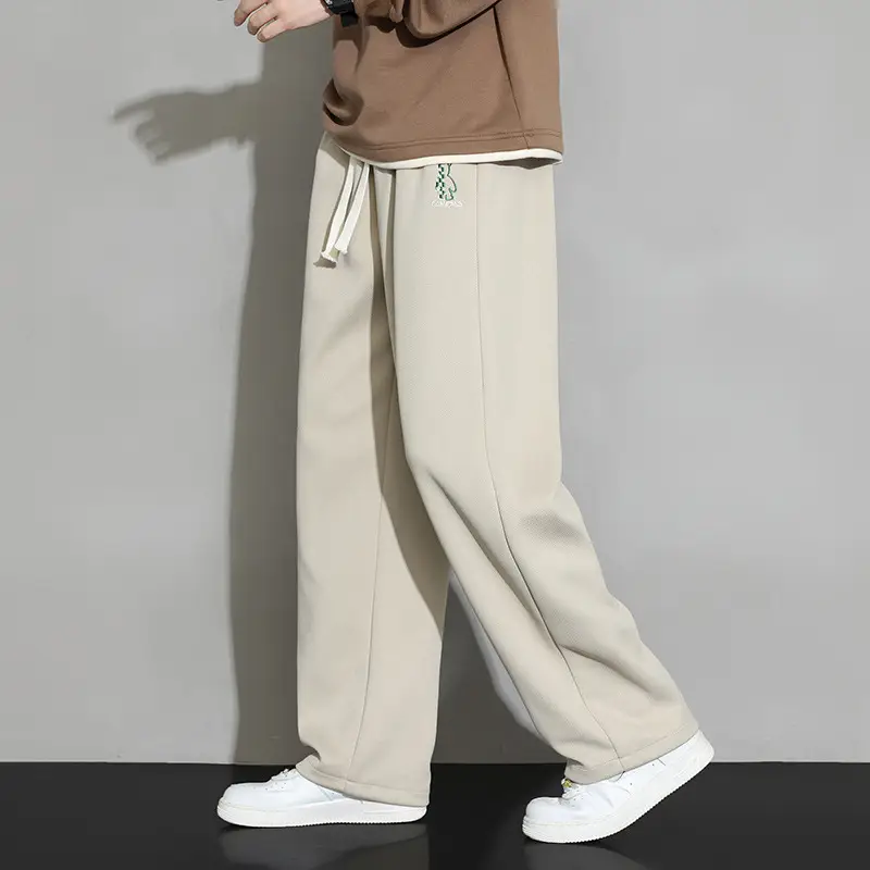 Men Straight Leg Sweatpants Grey Stripe Loose Fit - Image 9
