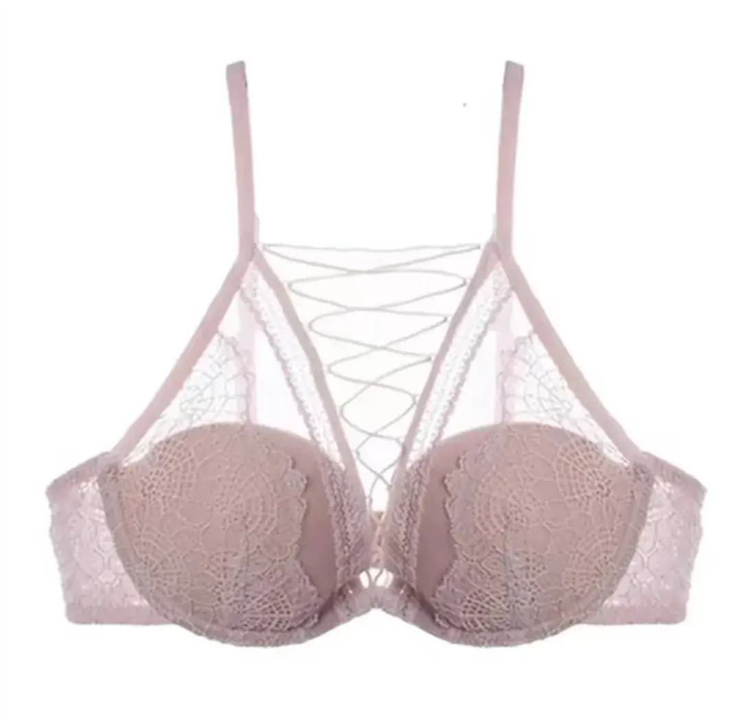 French Style Large Underwear Women's Small Chest Soft Steel Ring Sexy Pure Desire Strap Hollow Lace Bra Set - Image 3
