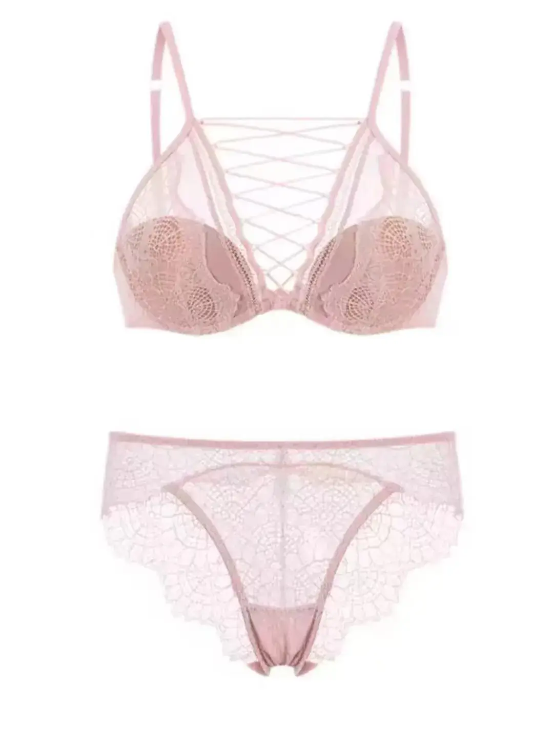 French Style Large Underwear Women's Small Chest Soft Steel Ring Sexy Pure Desire Strap Hollow Lace Bra Set - Image 6