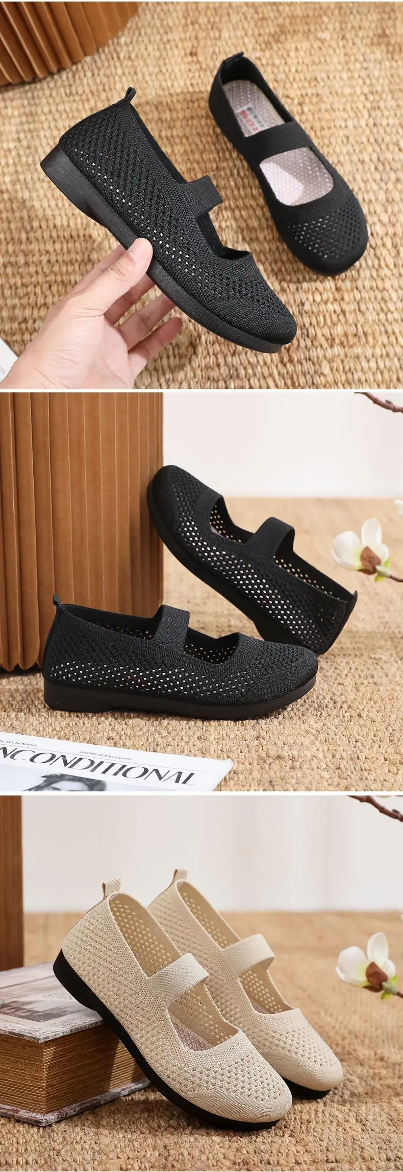 Spring and Summer New Breathable Mesh Shoes Old Beijing Cloth Shoes Women's Soft Sole Comfortable Mother Shoes Hollow Flat Casual Shoes — feature 6