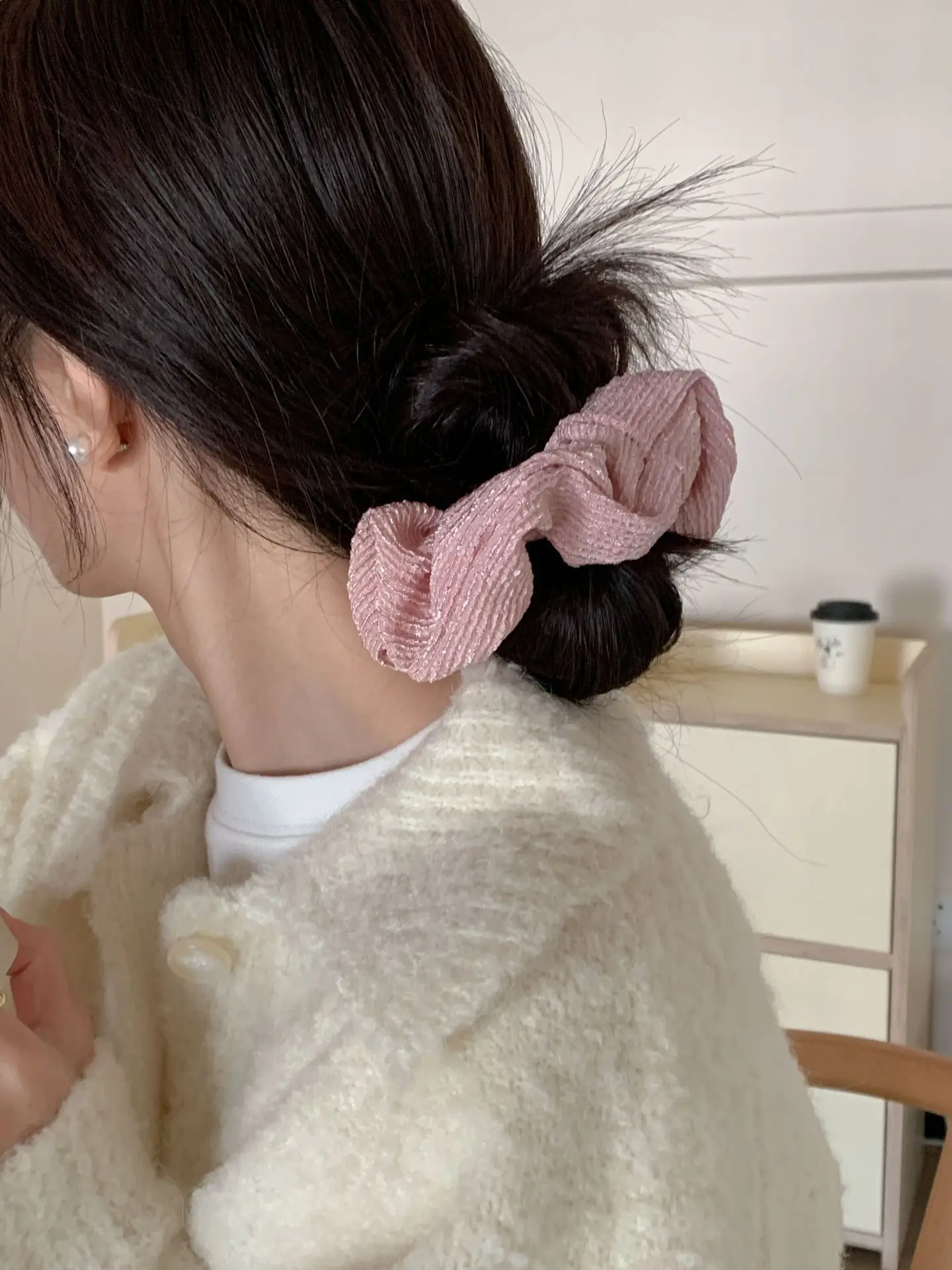 Simple Pleated Hair Ring Ponytail Headdress Solid Color — feature 7