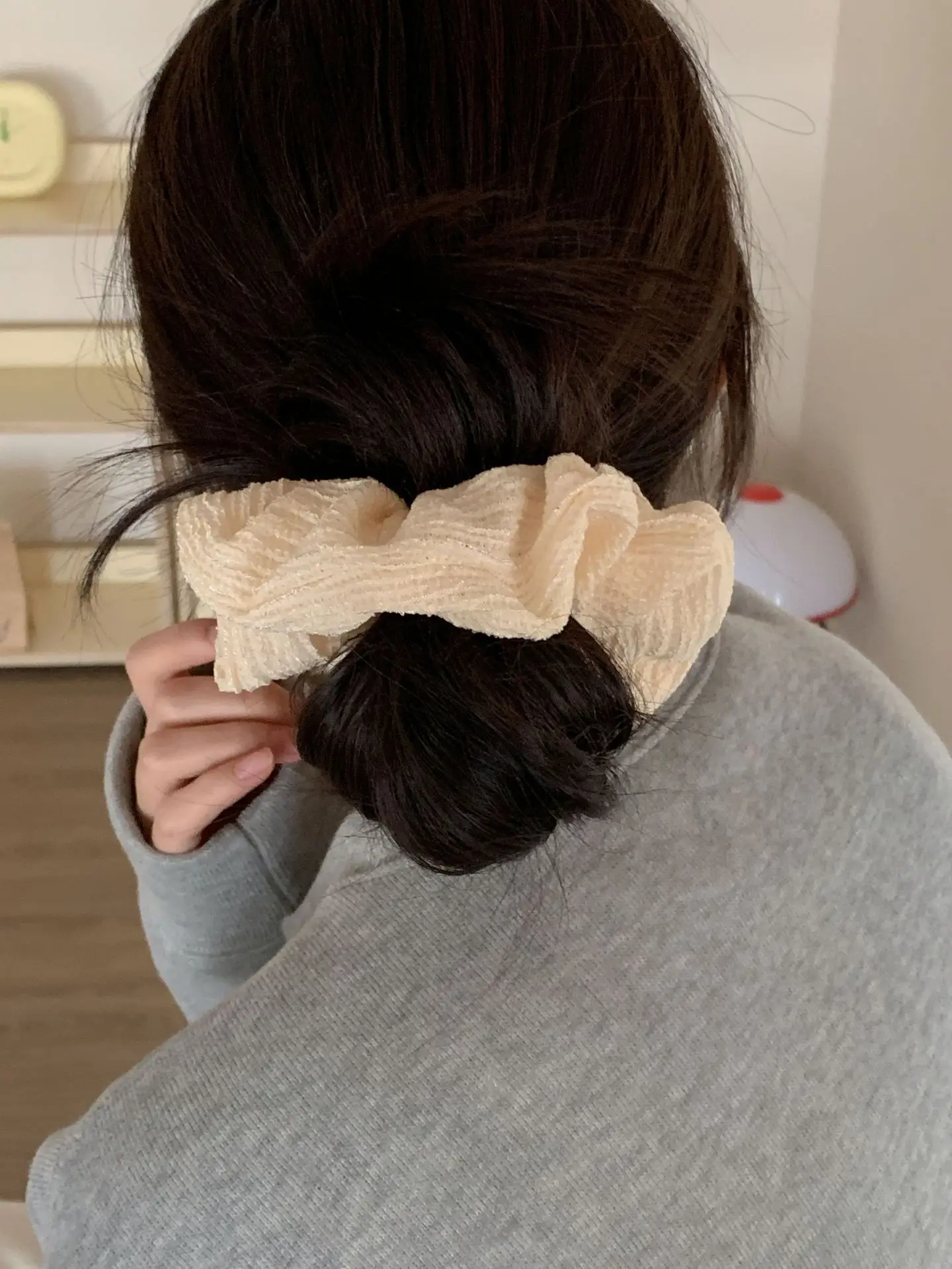 Simple Pleated Hair Ring Ponytail Headdress Solid Color — feature 9
