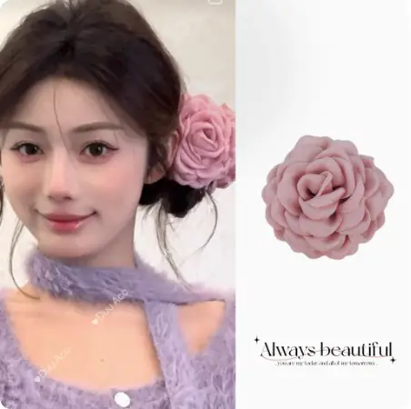 Pink Rose Hair Clip for Girls & Women