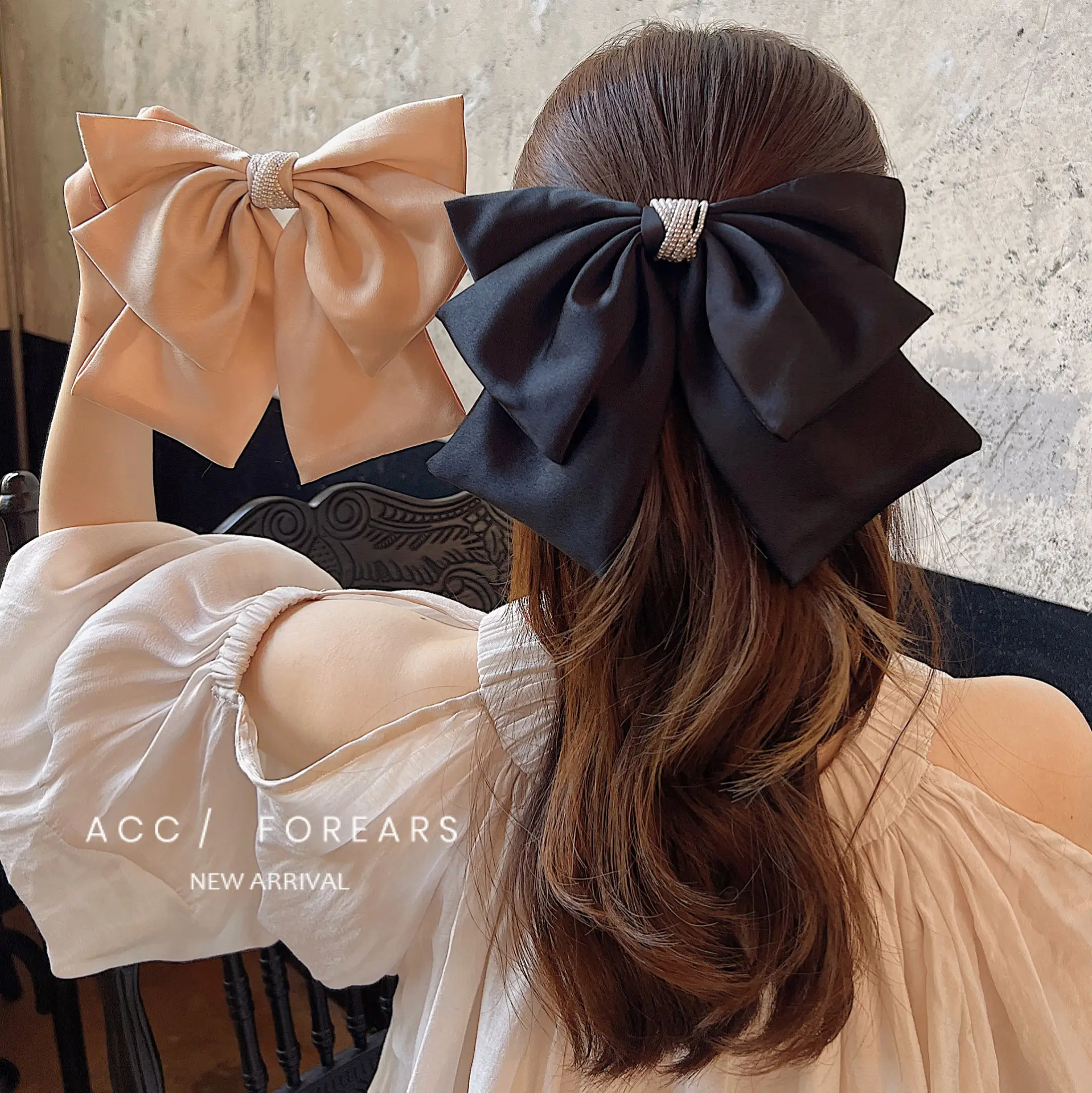 Black Korean Style Face Hairpin with Bow Clip — feature 4