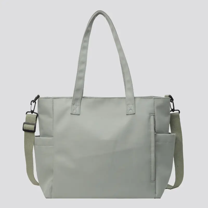 Waterproof Nylon Shoulder Bag Large Capacity Light Grey - Image 7