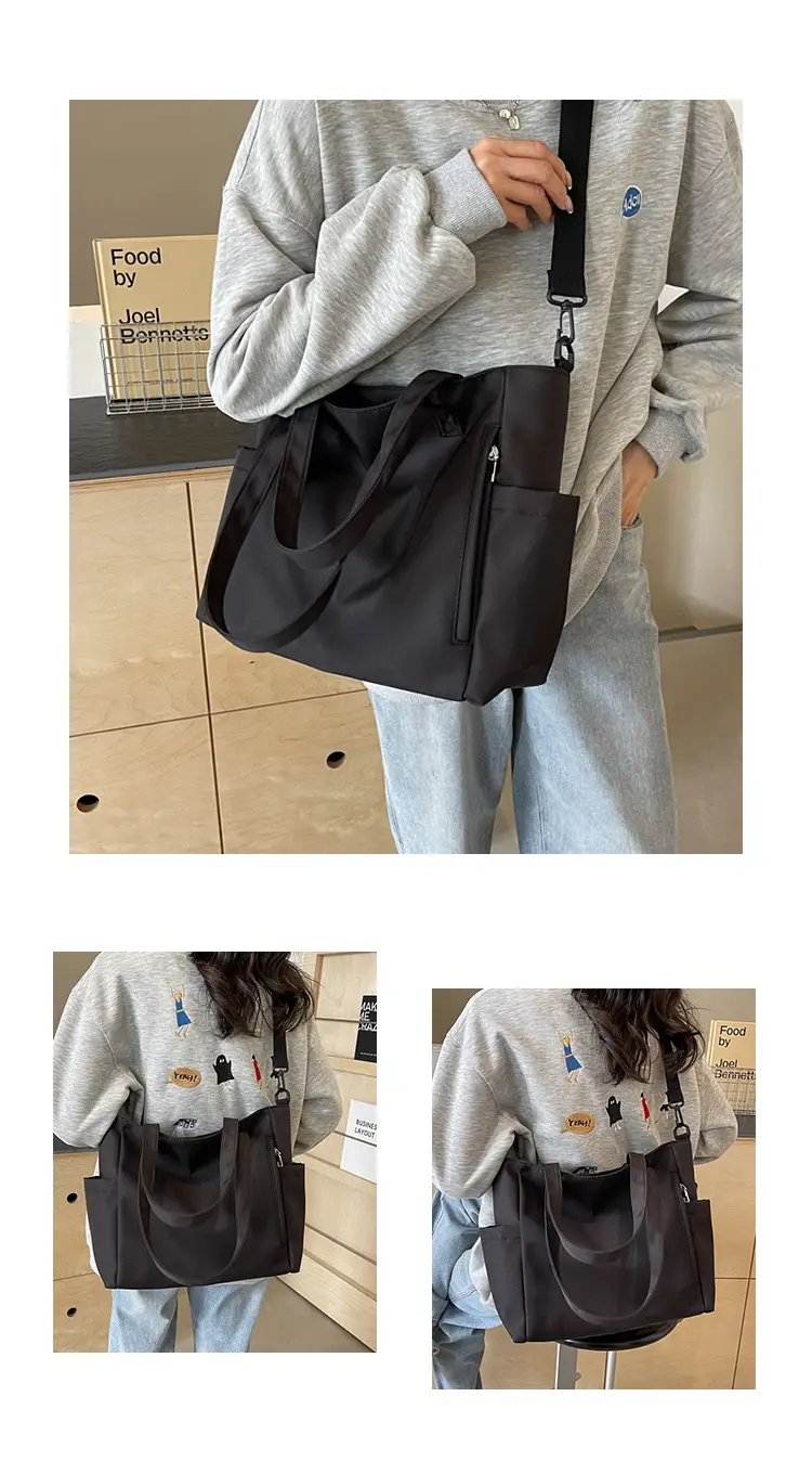Waterproof Nylon Shoulder Bag Large Capacity Light Grey — feature 11
