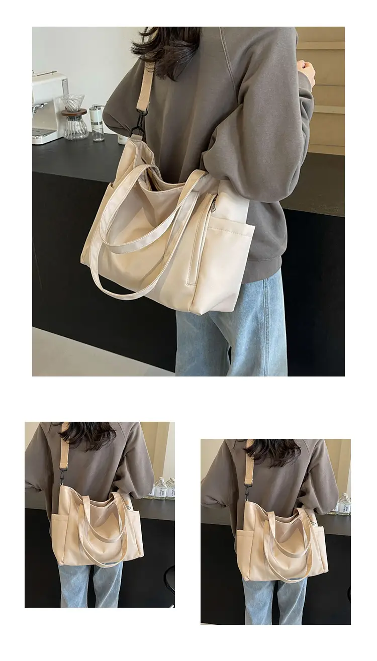 Waterproof Nylon Shoulder Bag Large Capacity Light Grey — feature 12