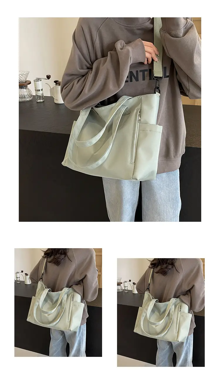 Waterproof Nylon Shoulder Bag Large Capacity Light Grey — feature 13