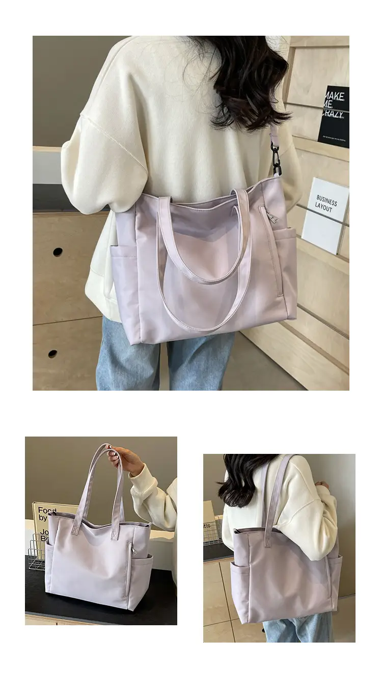 Waterproof Nylon Shoulder Bag Large Capacity Light Grey — feature 14