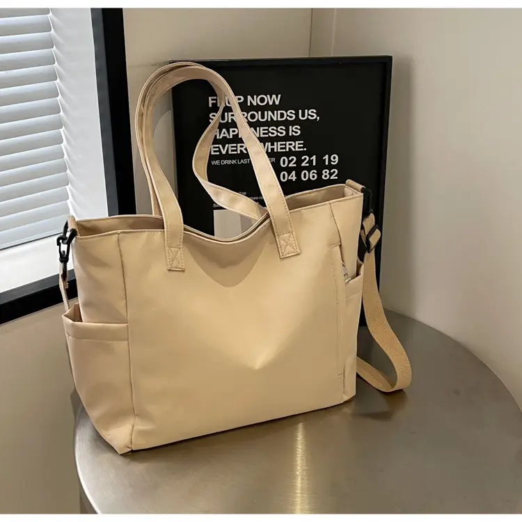 Waterproof Nylon Shoulder Bag Large Capacity Light Grey — feature 19