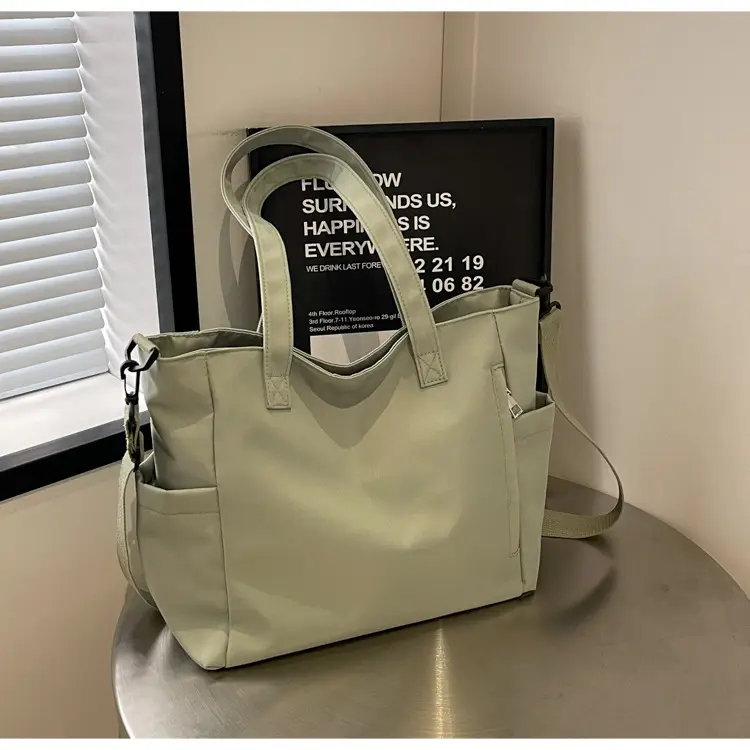 Waterproof Nylon Shoulder Bag Large Capacity Light Grey — feature 21