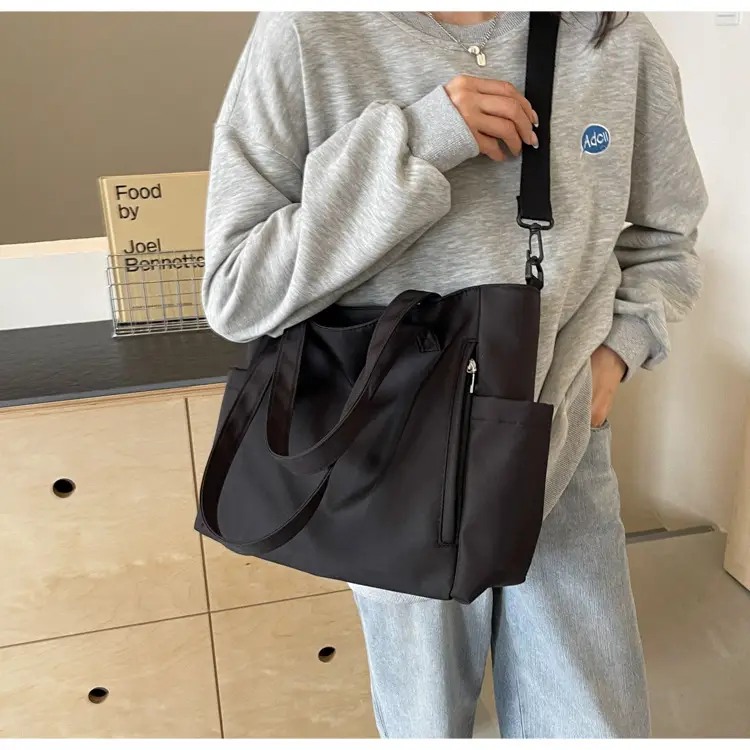 Waterproof Nylon Shoulder Bag Large Capacity Light Grey — feature 23