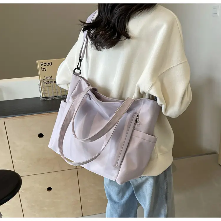 Waterproof Nylon Shoulder Bag Large Capacity Light Grey — feature 30