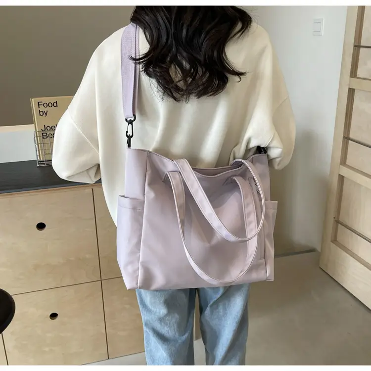 Waterproof Nylon Shoulder Bag Large Capacity Light Grey — feature 31