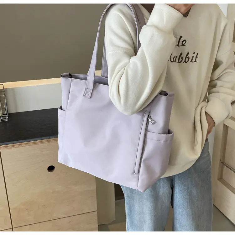 Waterproof Nylon Shoulder Bag Large Capacity Light Grey — feature 34