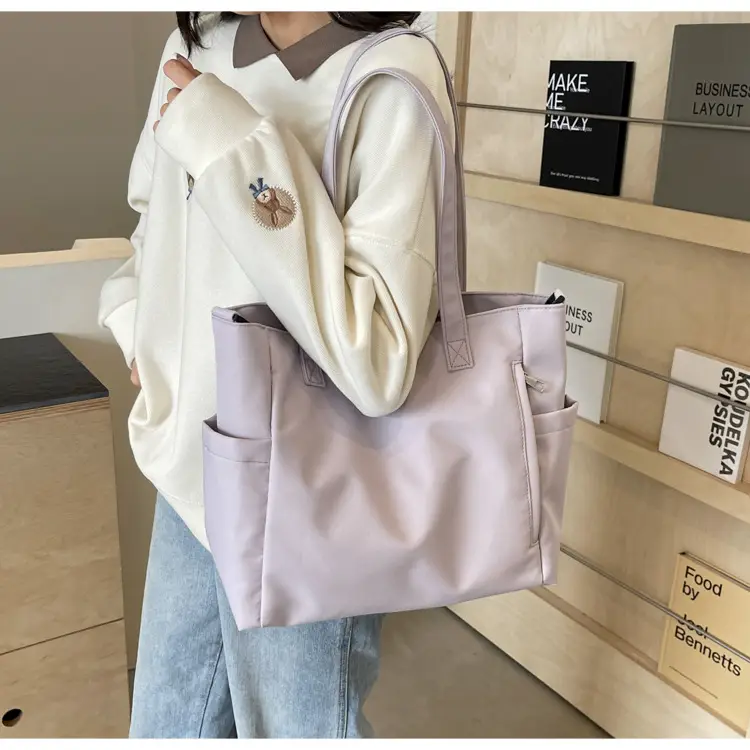 Waterproof Nylon Shoulder Bag Large Capacity Light Grey — feature 35