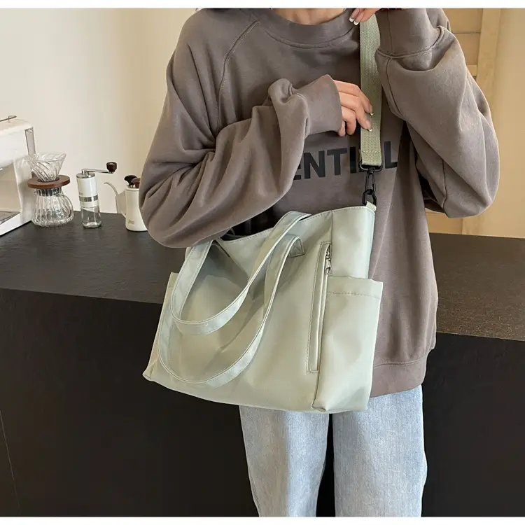 Waterproof Nylon Shoulder Bag Large Capacity Light Grey — feature 36