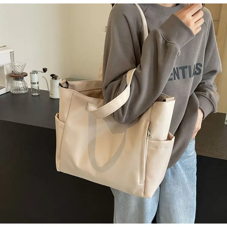 Waterproof Nylon Shoulder Bag Large Capacity Light Grey — feature 44
