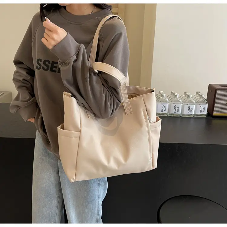 Waterproof Nylon Shoulder Bag Large Capacity Light Grey — feature 45