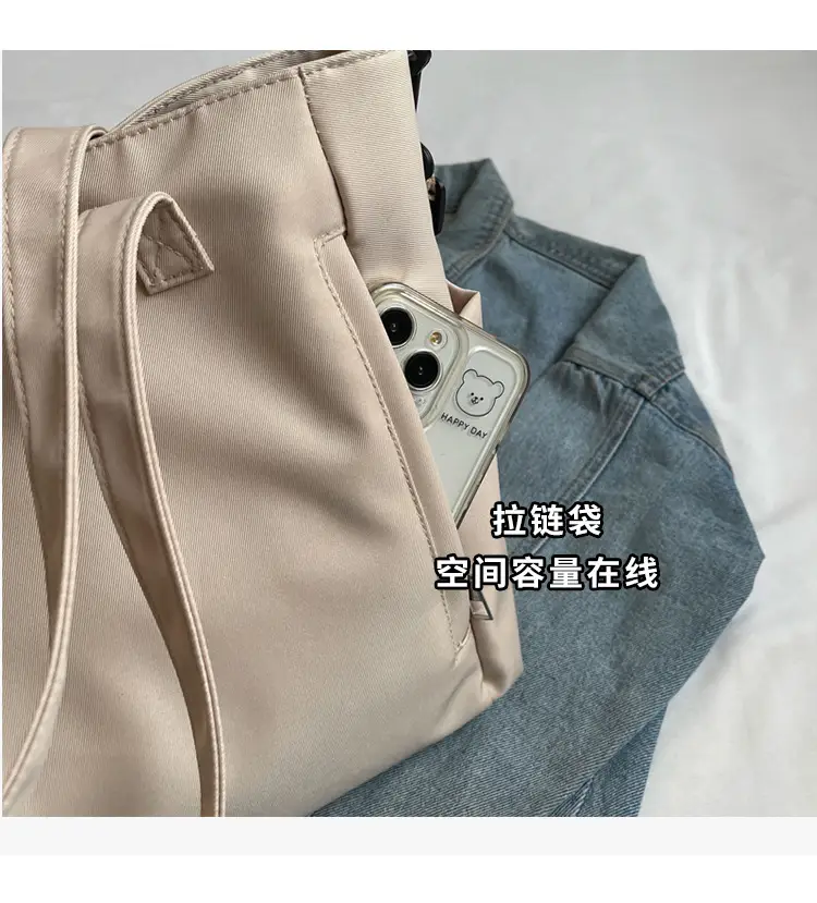 Waterproof Nylon Shoulder Bag Large Capacity Light Grey — feature 8