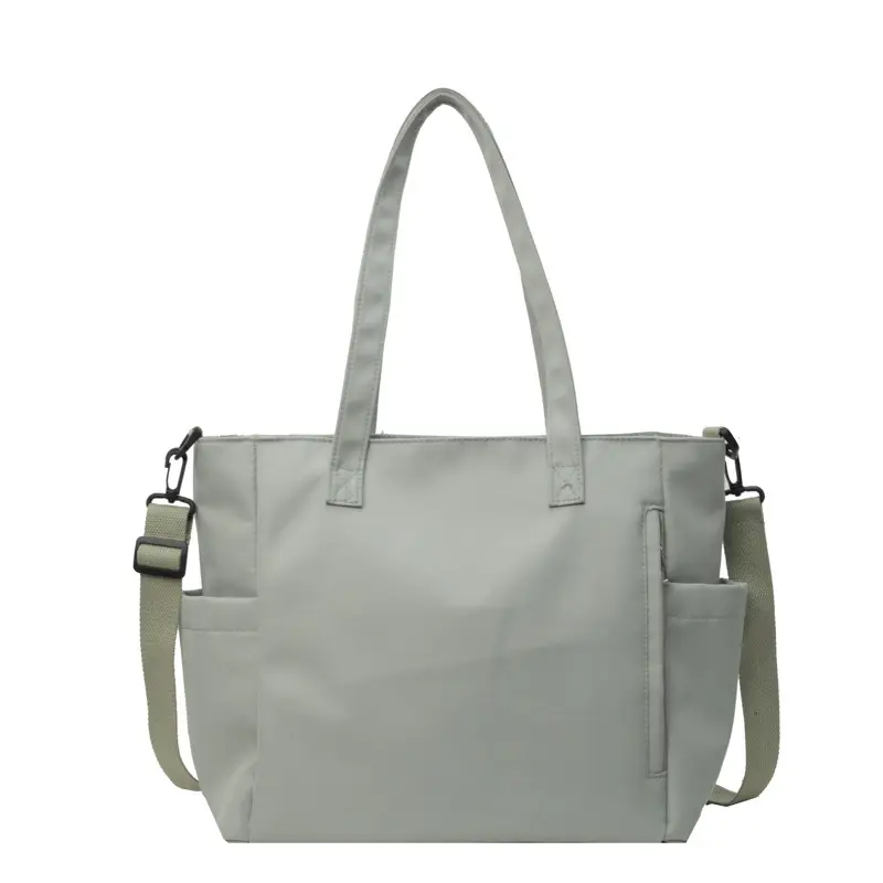 Waterproof Nylon Shoulder Bag Large Capacity Light Grey - Image 3