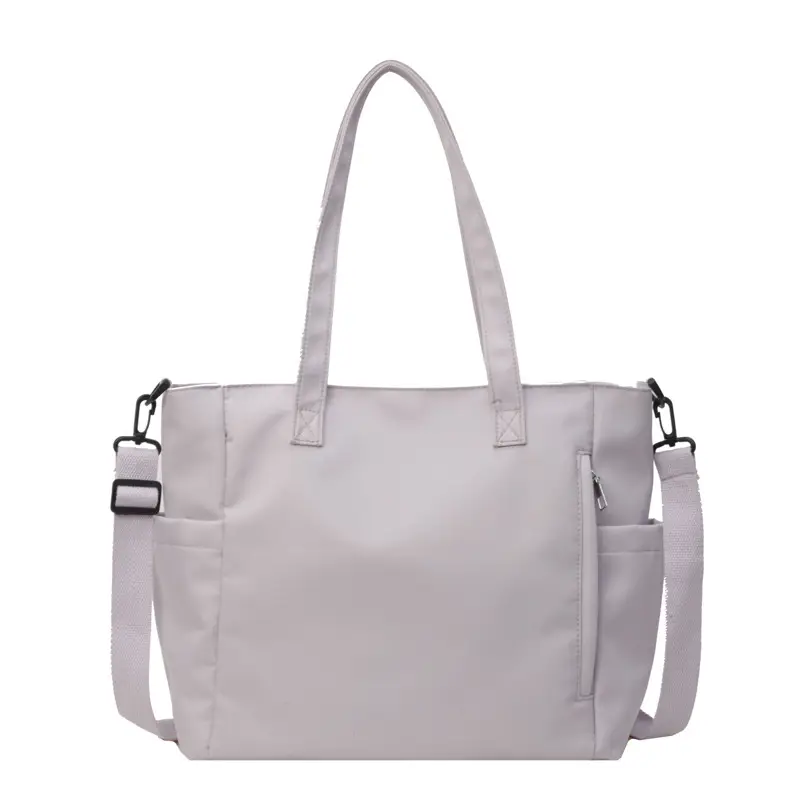 Waterproof Nylon Shoulder Bag Large Capacity Light Grey - Image 4