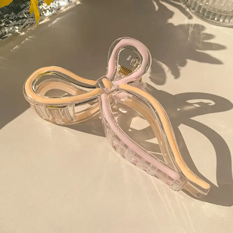 1# lotus root pink color-ribbon bow tie hairpin